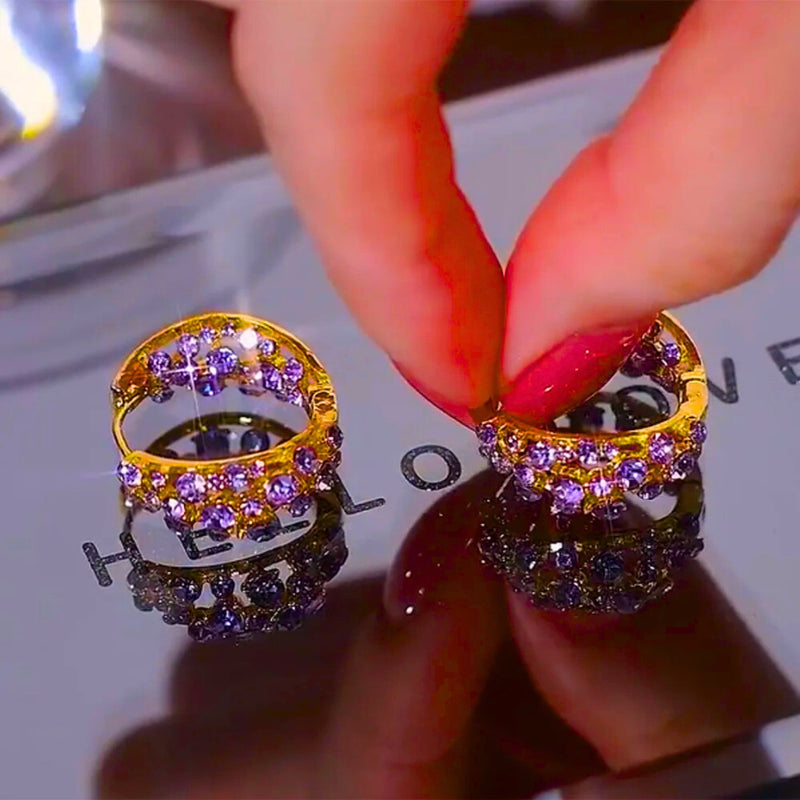 🎀أقراط دائرية أرجوانية عتيقة💜