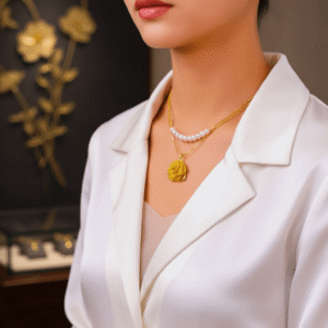 🌸Collier de luxe avec une rose en or et une chaîne de perles🌸